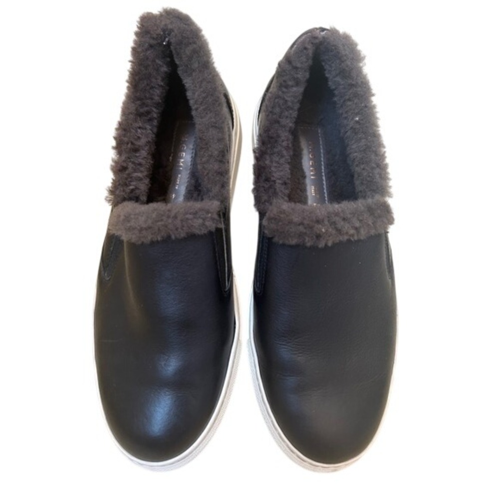 M.Gemi Cerchio Due Black Italian Leather Shearling Lined Slip On Sneaker EU 39